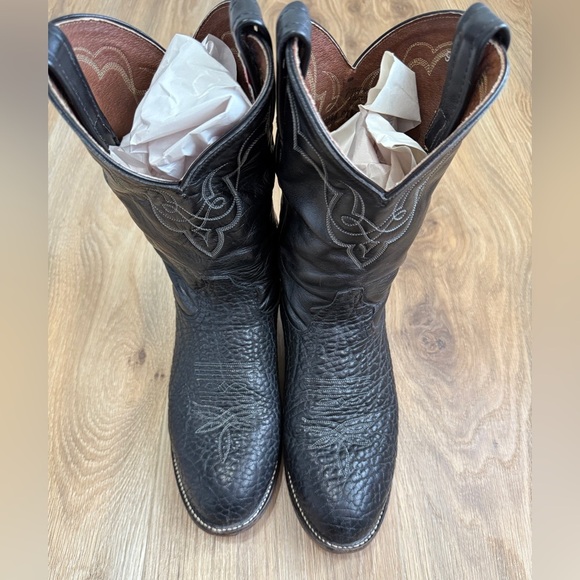 Vintage Tony Lama Black Boots Bullhide Size 8D EUC - Picture 4 of 6